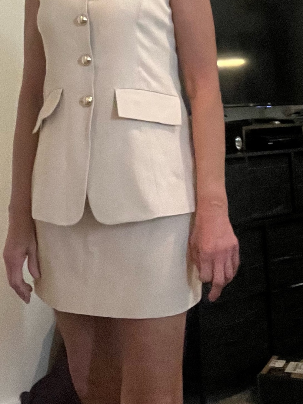 Classic Cream Sleeveless Button Dress